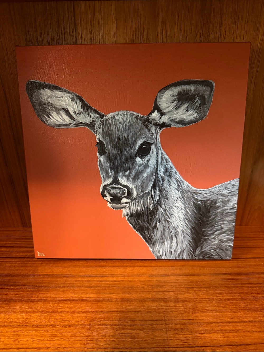 Dallas La Rose Original Deer Portrait on Coral Canvas